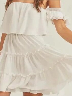 MARBLE White Tiered A-Line Off-Shoulder Skirt